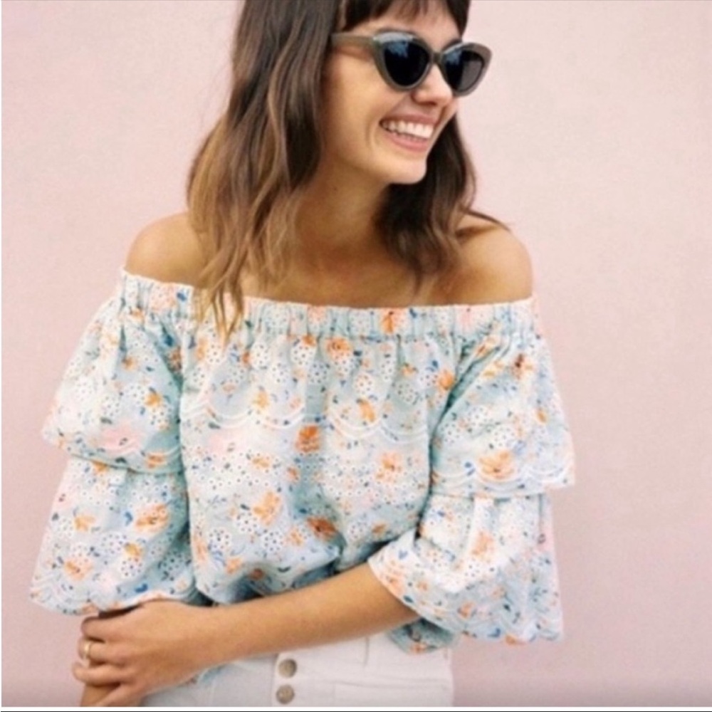 LAIA for Anthropologie embroidered bohemian ruffle puff sleeve floral top XL